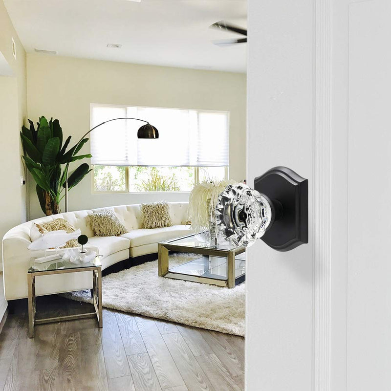 Passage Glass Door Knobs Interior, Antique Crystal Door Knobs for Hall and Closet, Matte Black Passage