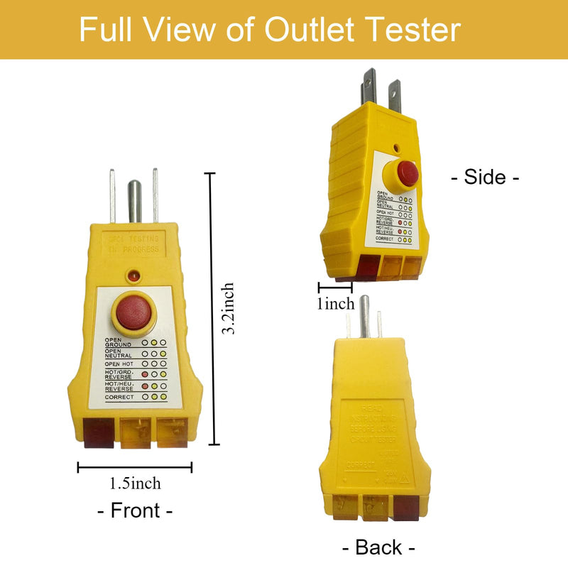 Outlet Tester with GFCI Check - Grounding & Receptacle Circuit Tester, Electric Outlet Tester Plug in, Automatic Electric Circuit Polarity Voltage Detector Breaker Finder (Yellow) Yellow