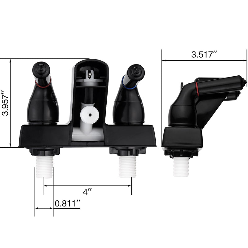 RV Shower Faucet, 4 inch Shower Valve Diverter Replacement, with Classical Dual Handles for RV/Camper/Motorhome Bathroom, Black