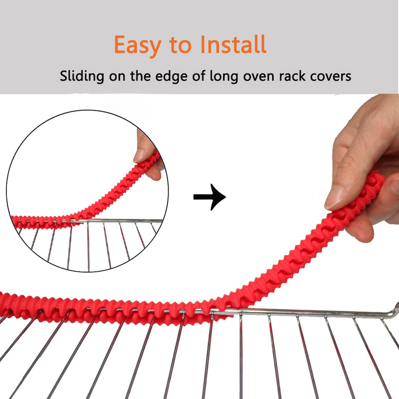 Oven Rack Shields - 4 Pack Heat Resistant Silicone Oven Rack Cover 14 inches Long Oven Rack Edge Protector, Protect Against Burns and Scars (Red) Red