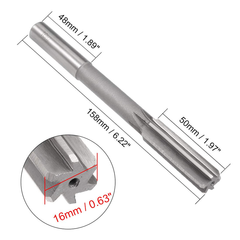 uxcell Chucking Reamer 16mm, H7 HSS Lathe Machine Reamer 6 Straight Flutes, Round Shank Milling Cutting Tool, Metric Reaming Drill Bit for Stainless Steel Metal Hole