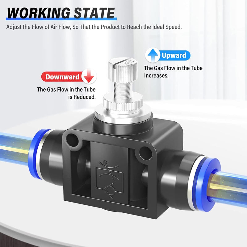 TAILONZ PNEUMATIC Air Flow Control Valve with Push-to-Connect Fitting, in-Line Speed Controller Union Straight - 6MM Tube OD x 6MM Tube OD SCF-6 （Pack of 5） 6mm OD