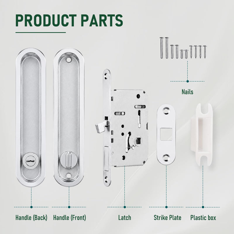 Pocket Door Lock with Edge Pull,Pocket Door Hardware,Polished Chrome