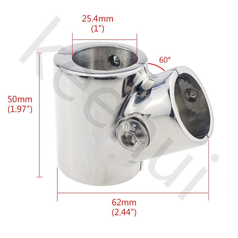 Heavy Duty 316SS Boat Hand Rail Fitting- Polished 60 Degree T/Tee Hinged/Split Fitting 1" Tube 2PCS FOR 1" TUBE