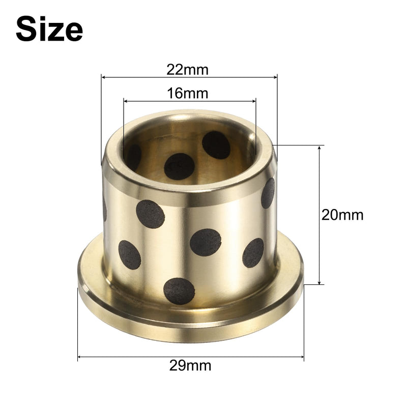 uxcell 4pcs Flange Sleeve Bearings 16mm Bore x 22mm OD x 20mm Height, Wrapped Oilless Flange Bushings Brass Graphite, Oilless Lubricating Cast Brass Bushing