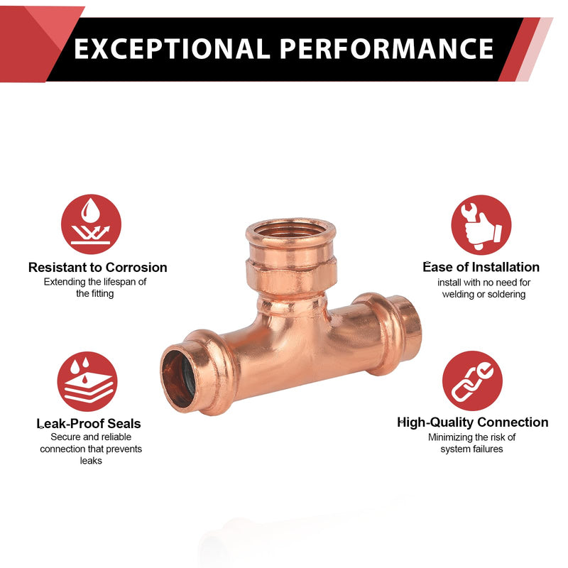 1Pcs EFIELD Copper Press Female Tee, 1"P x 1"P X 3/4"FNPT(PRESS081-1) 1"x1"x3/4" Female