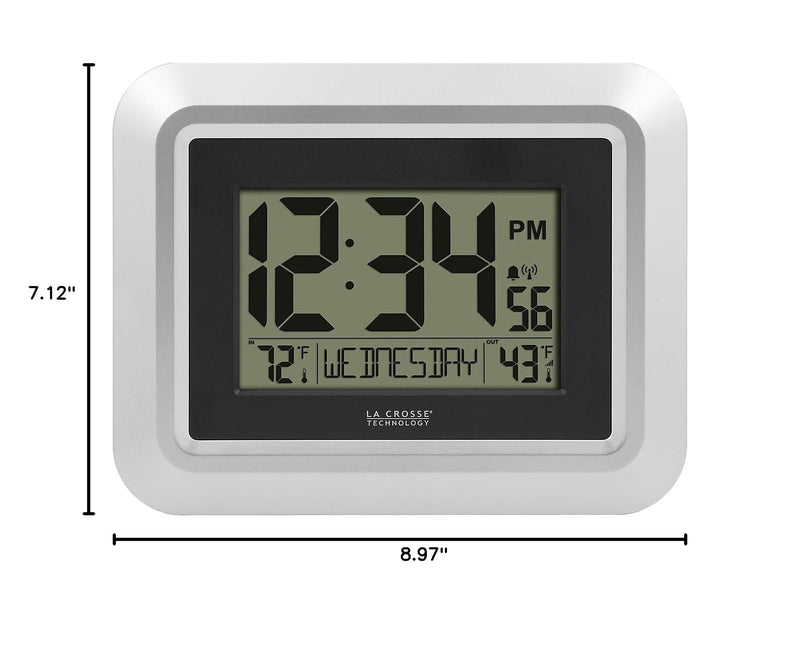 La Crosse Technology 513-1918S-INT Atomic Digital Wall Clock with Outdoor Temperature Silver