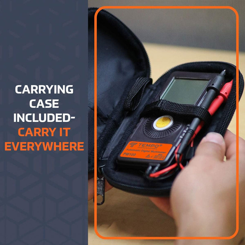 TEMPO Communications PM100 Ultra Portable Pocket Multimeter | Auto Ranging, 6000 Count | Measure AC DC Voltage, AC DC Current, Resistance, Continuity, Capacitance, Electric Field, Frequency