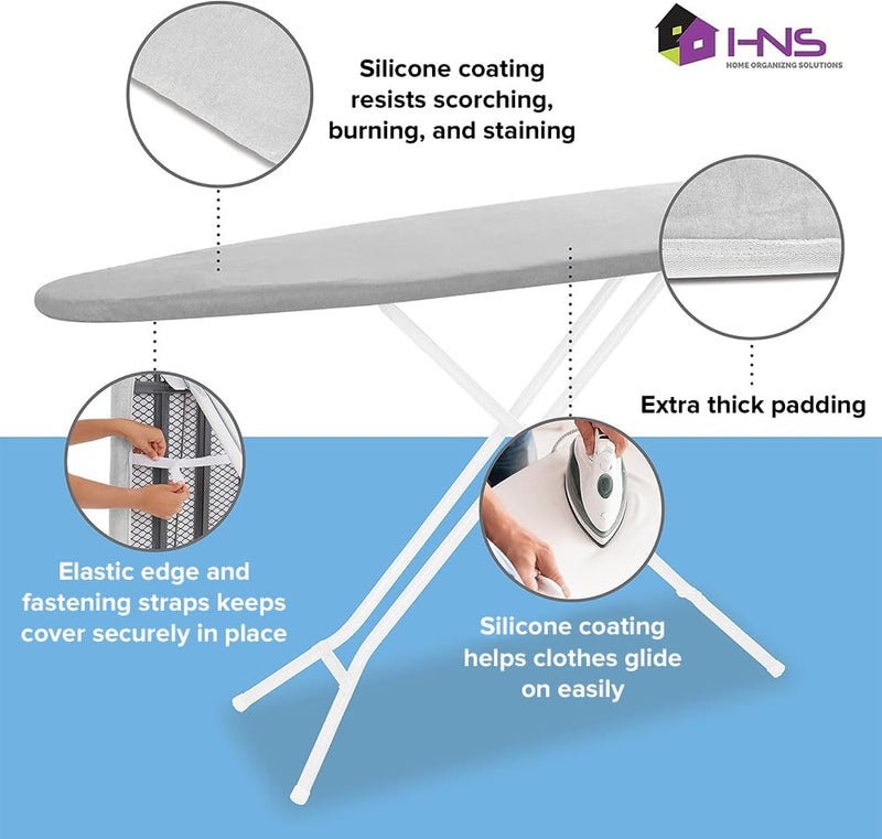 HOLDN’ STORAGE Ironing Board Cover and Pad - Iron Board Cover with Padding15 x 54" - Iron Board Cover Large Fits All Standard Sizes - Heat Reflective Iron Pad for Table Top Grey Gray Ironing Board Cover