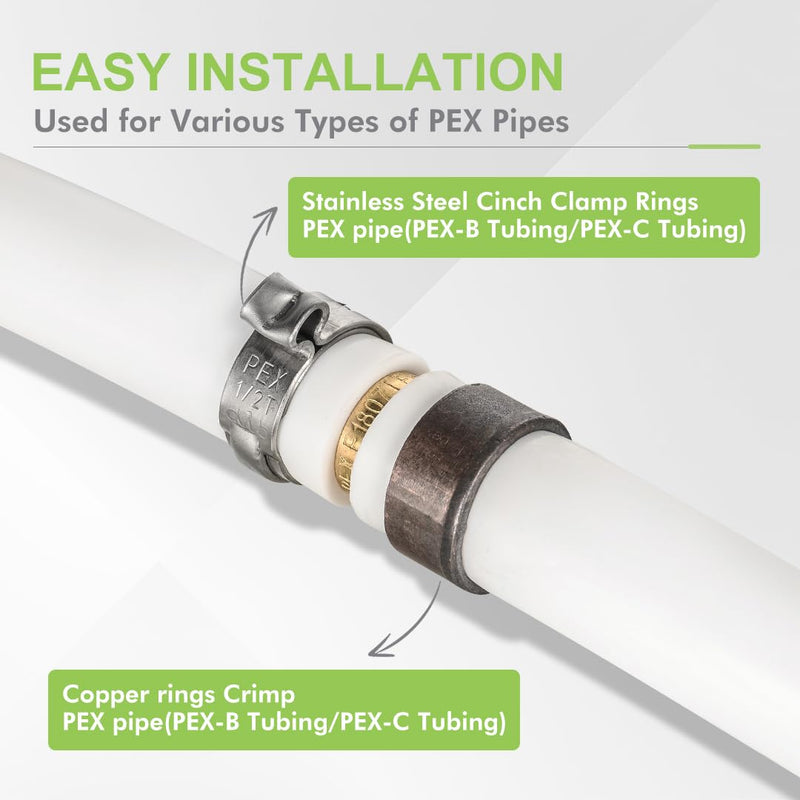 30 PACK ORIANSE 3/4 Inch Pex Combo Fittings Set, 10 Each Elbow Tee Coupling, For Pex-B Pipe with Stainless Steel Cinch Clamp or Copper Ring Connection, No Lead Brass, ASTM F1807 3/4" Pex Coupling,Elbow,Tee 10 Each Pack