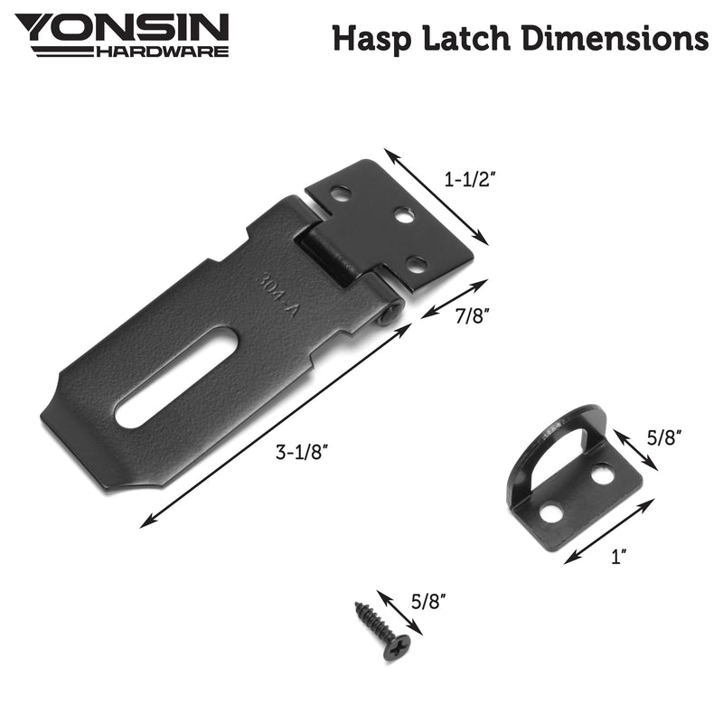 3" Door Padlock Safety Hasp Latch, Door Hasp Clasp Lock Gate Shed Hasp Latch Lock for Door Window Cabinet Pet Cage Toolbox Shed Fence, 304 Stainless Steel, Matte Black Finish, 1 Pack 3 Inch