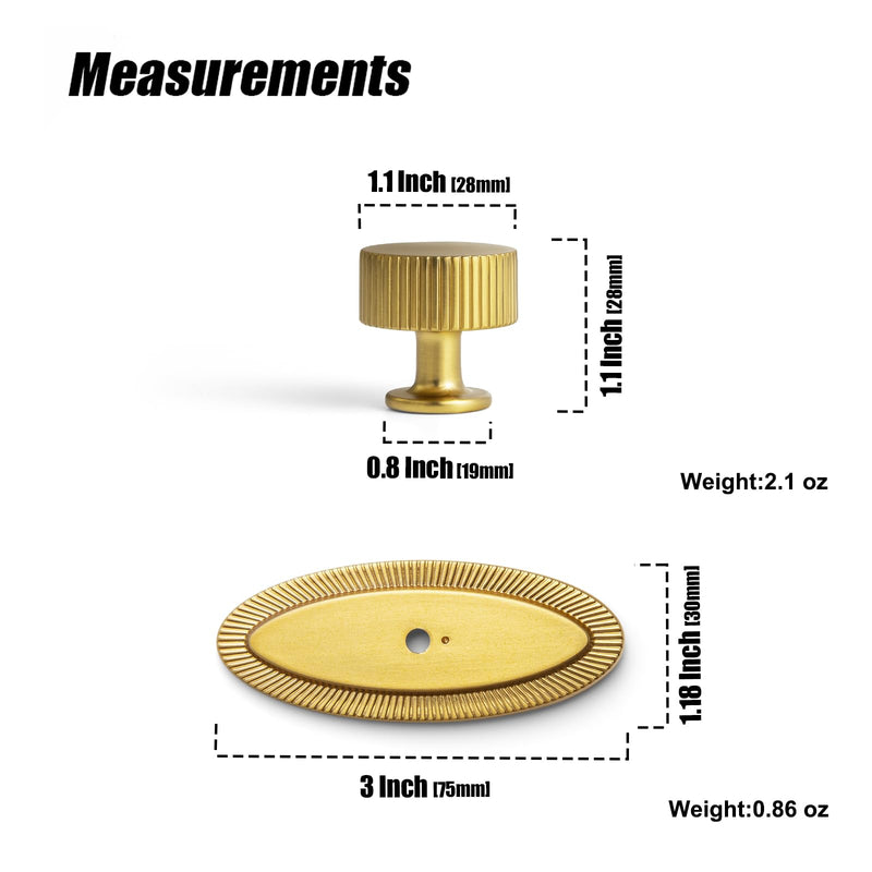 Goo-Ki Brushed Gold Zinc Alloy Cabinet Knob with Backplate - Single Hole Center Cabinet Pull Hardware for Bedroom, Kitchen, 2 Pack（9596-E）