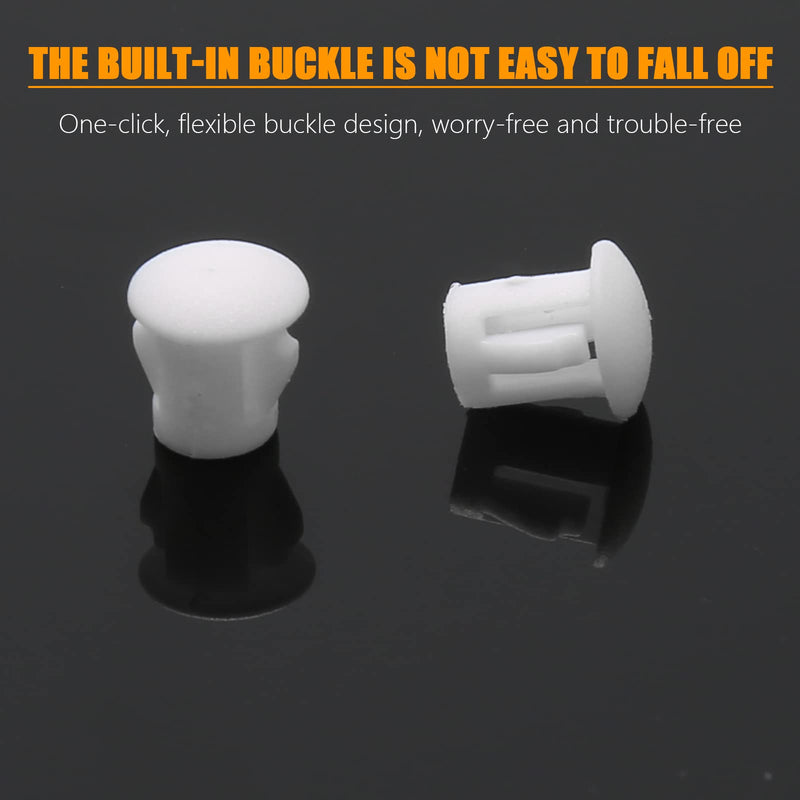 100PCS 6mm (1/4") White Hole Plugs Plastic Flush Type Hole Plugs Snap in Locking Hole Tube, Furniture Fencing Post Pipe Insert End Caps (White) 6mm (1/4")