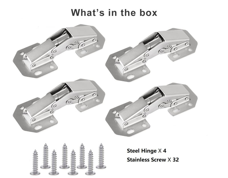 4-Pack Hidden Hinges for Cabinet Doors Frameless, Concealed Cabinet Hinges, Surface Mount Hinges 4 Pack