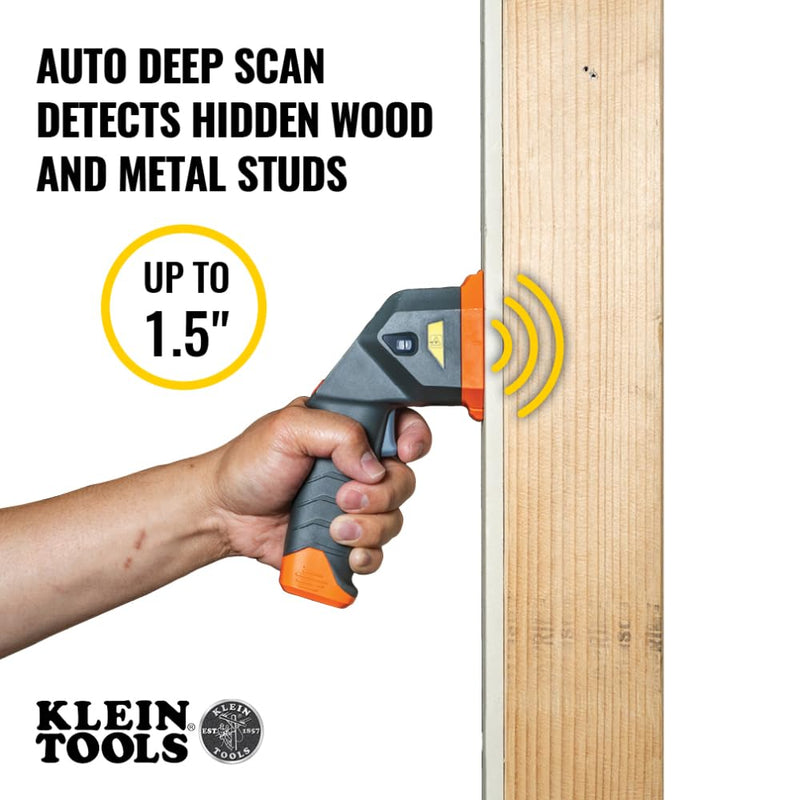 Klein Tools ESF150LL Electronic Stud Finder with Cross-Line Lasers, Bubble Level, Laser Class 3R ≤5mW 15-Foot in All Directions, for Wood and Metal Studs, Bright Green LEDs, Batteries Included