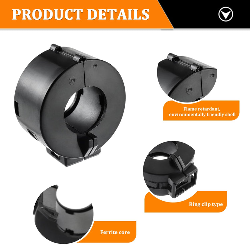 15mm Black Clip-on Ferrite Ring Core RFI EMI Noise Suppressor Cable Clip (5pcs)