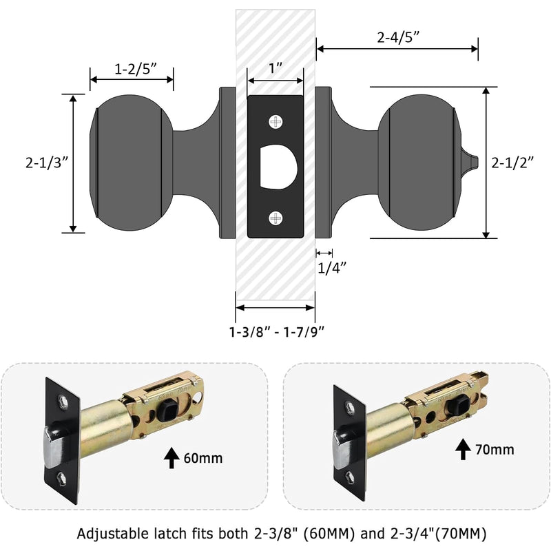 Amerdeco 3 Pack Matte Black Keyed Entry Door Knob with Lock, Interior and Exterior Door Lock, Round Ball Knob Keyed Entry Lock