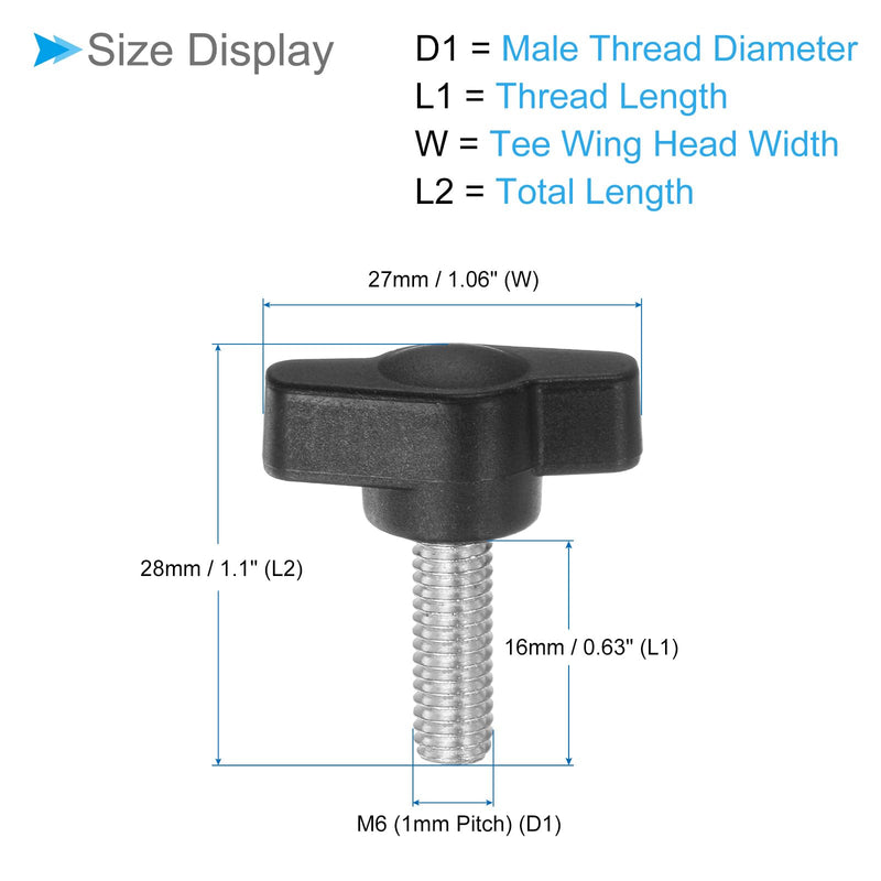 Tee Wing Knobs Thumb Screw, M6 x 16mm Male Thread, Plastic T Thumb Clamping Screw Threaded Stud Hand Knobs Grip, (Applications: for Machinery Lathes), 20-Pieces