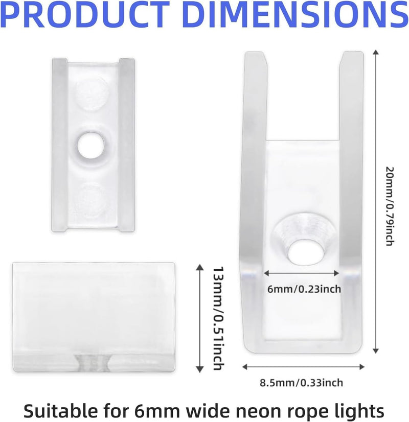 Neon Rope Light Mounting Brackets, 100PCS Neon Lights Install Fixing Clips Accessories for 6x12mm LED Neon Flexible Strip Lighting, Neon Signs DIY(100 Screws, 100 Clips)