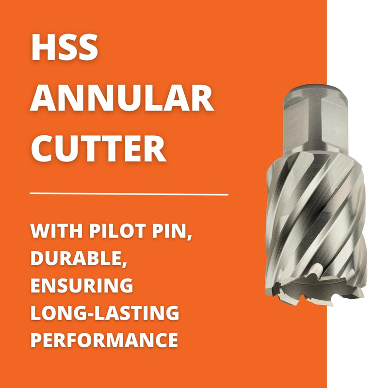 Slugger by Fein HSS Annular Cutter with Pilot Pin, 1-1/4" Dia, 1" Depth | 3/4" Straight Shank, Enhanced Cutting Geometry for Precision Drilling, High-Durability Steel, 63134318041