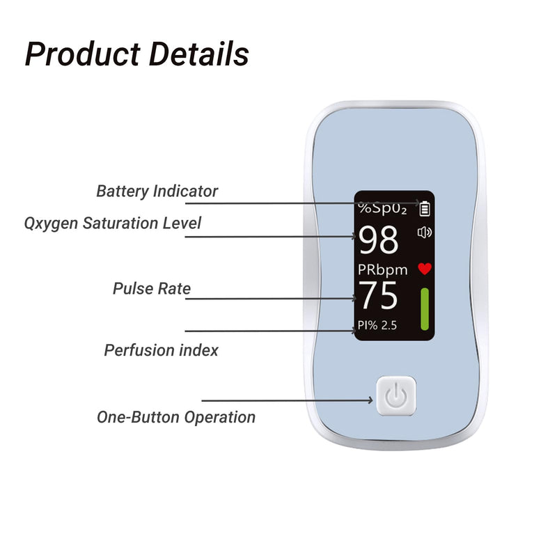 Pulse Oximeter Fingertip, Blood Oxygen Monitor with 20 Memories, Alarm & Brightness Adjustable, Batteries & Lanyard