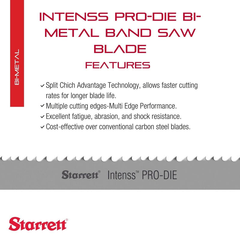 Starrett Intenss PRO-DIE Bi-Metal Band Saw Blade with M-42 Cobalt HSS Teeth - Ideal for Tool, Die and Mold Steels - 5 Ft. 4-1/2", 1/2 x .035 x 10-14/P - 99178-05-04-1/2