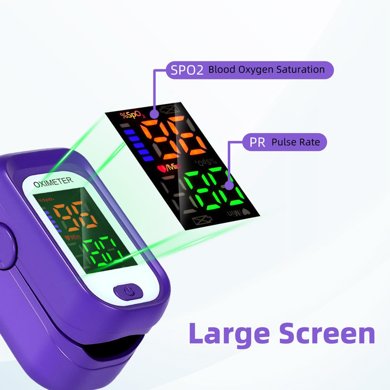 Pulse Oximeter Fingertip, OX with Large LED Display, Oxygen with AAA Battery Lanyard (Purple)