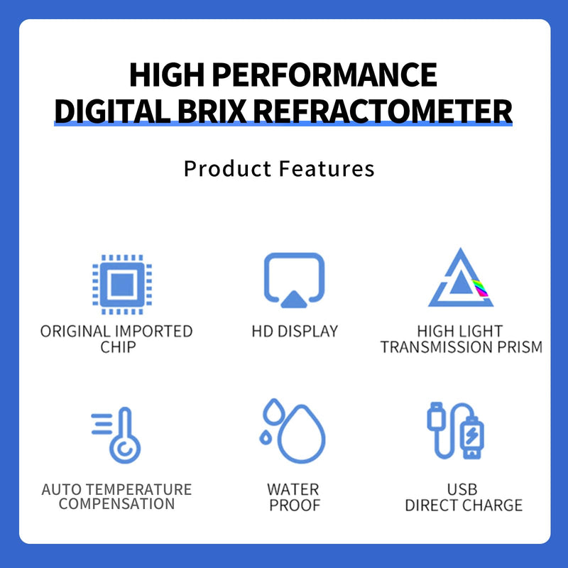 Digital Brix Refractometer, Rechargeable Brix Meter for Liquid Sugar Content with LCD, 0-55% Range ±0.2% Accuracy with Auto Temperature Compensation