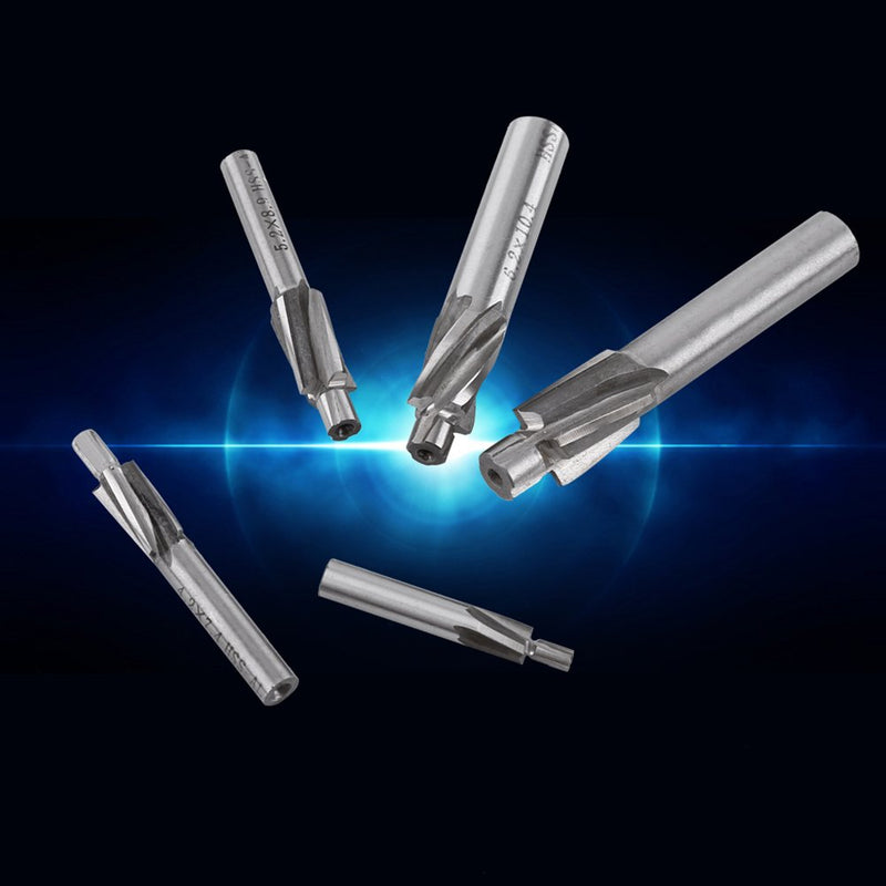 5pcs Counterbore Drill Bits Set, 4 Flutes Straight End Mill Cutter HSS Countersink Slot End Mill Cutter M3-M8 for Copper Aluminum Cast Iron