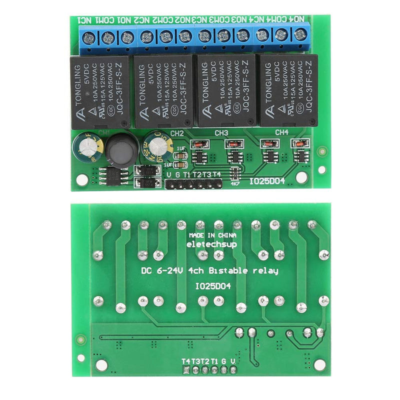 Relay Module, 4 Channels Flip-Flop Low Pulse Trigger Self-Locking Relay Module 6-24VDC