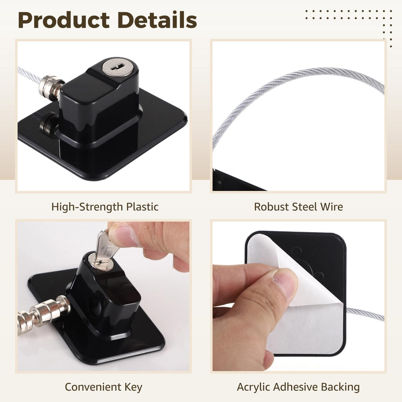 12 PCS Refrigerator Lock with 12 Keys, Adhesive Fridge Locks with Steel Wire, Safety Locks for Freezer, Cabinet, File Drawer, Closet, Kitchen Appliance, Furniture(Black Black