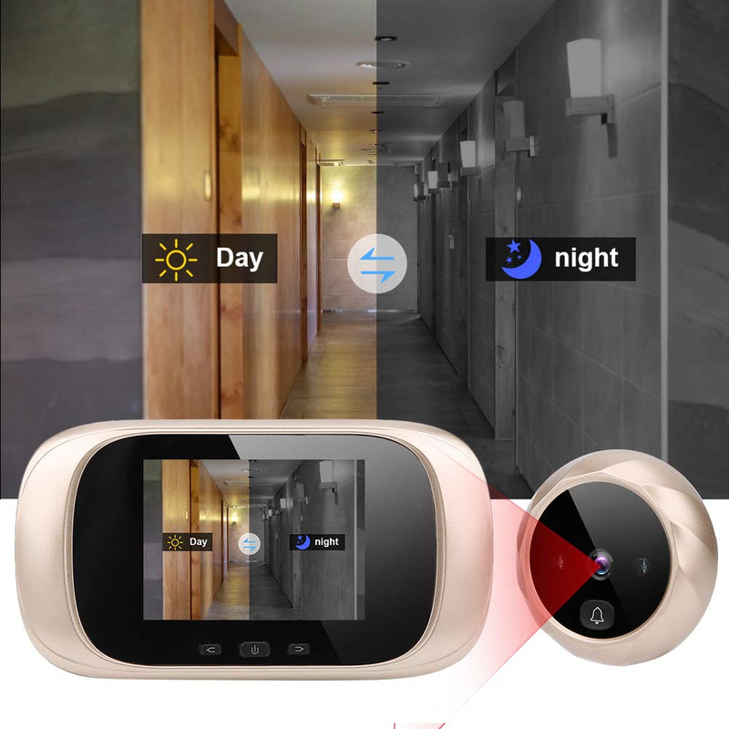 Tbest Digital Peephole viewer for Front Door Camera peep Holes with doorbell Apartment Eye The Building,Kits 2.8in TFT LCD Visual Door Viewer IR Night Vision Cyclic Storage Camera Gold