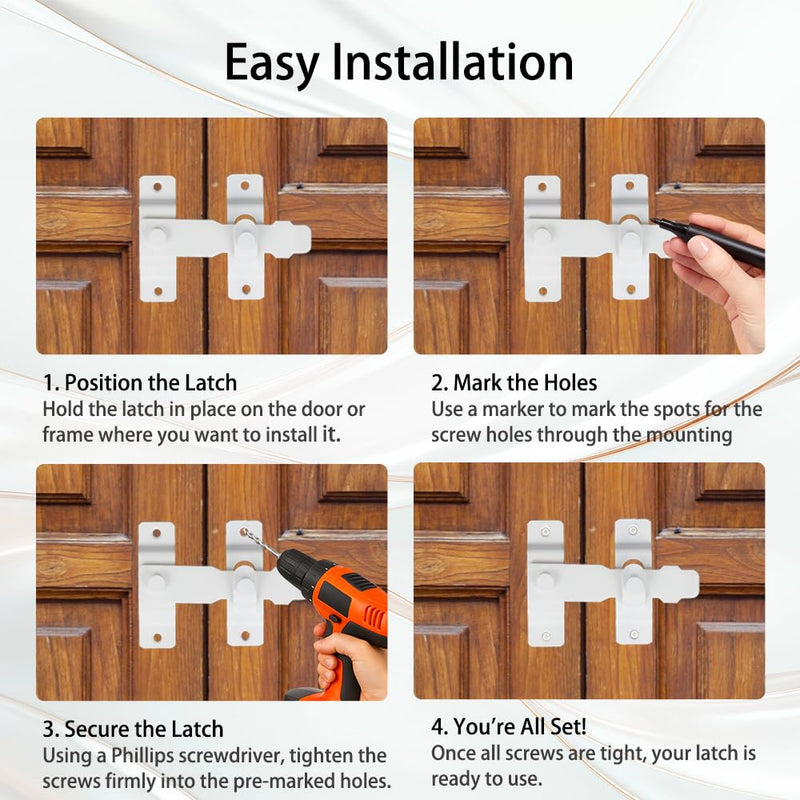 4.5" White Flip Latch, Heavy-Duty SUS304 Stainless Steel Gate Lock with White Screws & Free Driver Bit for Fence, Barn, Sliding & French Doors