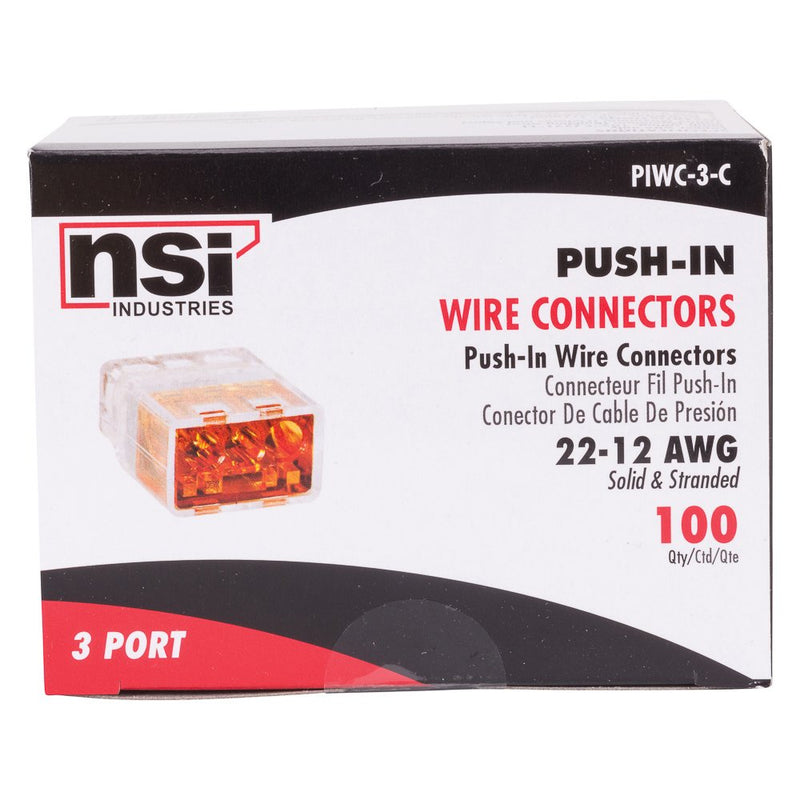 NSi Industries, LLC Easy-Twist Push-In Wire Connector, 3 Wires, Orange (Box of 100) - PIWC-3-C