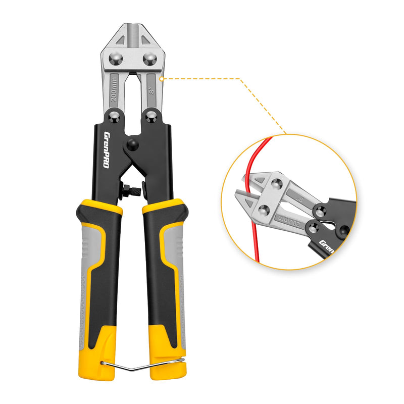 Mini Bolt Cutter 8 Inch, Small Wire Cable Cutter Heavy Duty with Ergonomic Handle Grip,Spring Loaded Snips Clippers CR-V Steel, Sharpened Cutting Edge for Wire, Cables, Chains, Small Screws