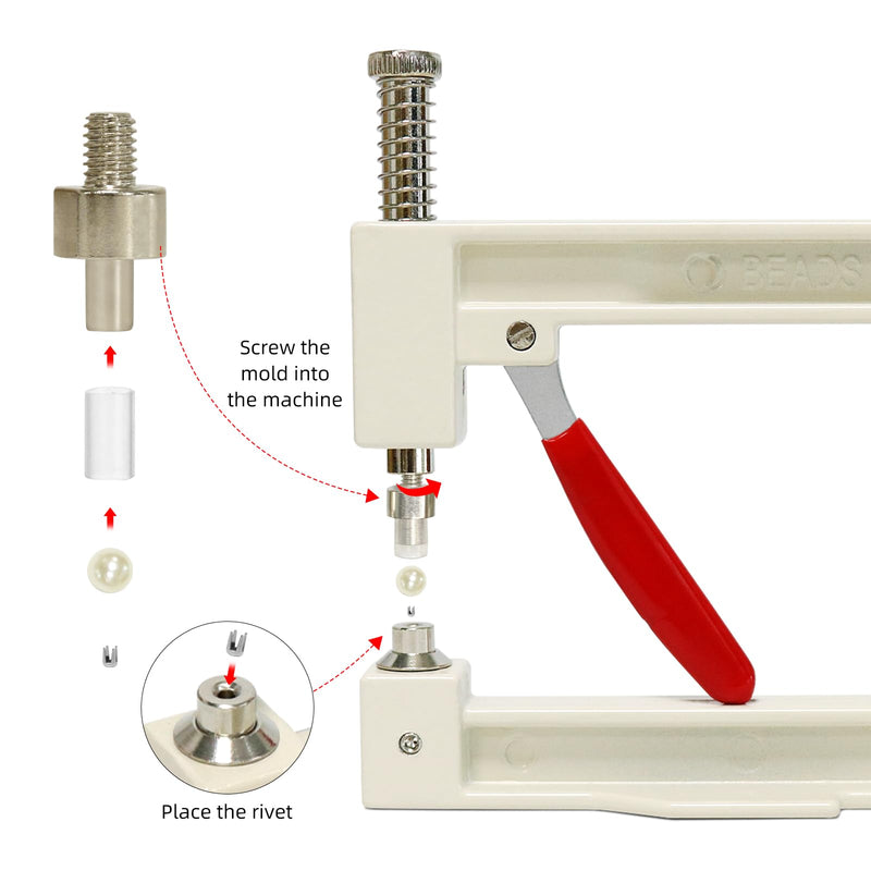 Troyune Pearl Setting Machine, Pearl Hand Press Tools with White Pearl Beads, Rivet Studs and L Hexagon Wrench for Decorating Clothes, Dresses, Bag, Hair Band or DIY Crafts
