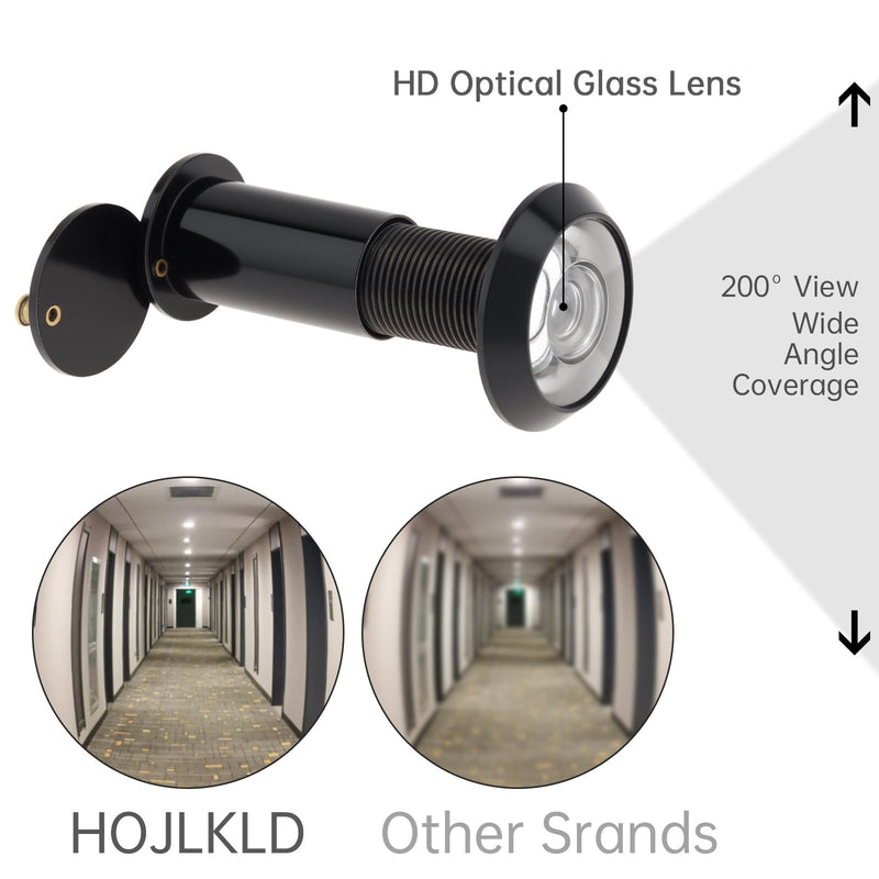 Door Viewer Peephole, Solid Brass Peephole with 5/8" (16 mm) Drill Bit for 1-1/2" to 2-3/8" Doors, 200 Degree Wide Viewing Angle Peep Holes for Front Door with Privacy Cover (Black) Black