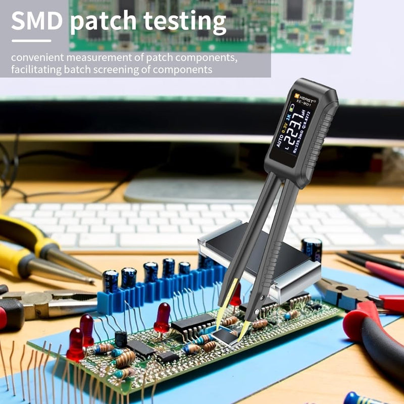 10KHz LCR Meter Tweezer Digital Smart SMD Tester Mini ESR Meter, Capacitance Inductance Continuity Resistor Voltage Diode Tester 9999 Count Electronic Component Analyze Portable Tools