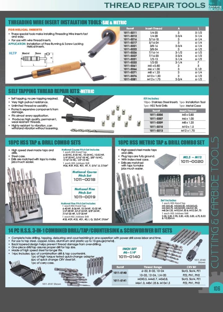 HHIP 1011-0072 16 Piece M12 x 1.75 Helical STI Thread Repair Kit M12 X 1.75 16 Pc. Kit Thread Repair Kit - Metric
