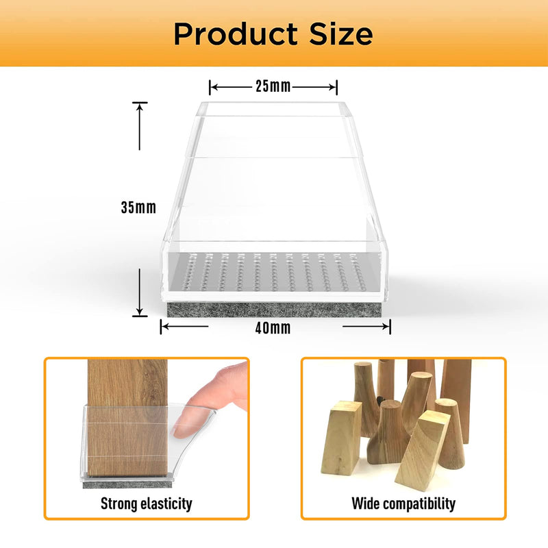 Square Chair Leg Protectors for Hardwood Floors,16 Pcs Silicone Felt Furniture Legs Caps to Prevent Floor from Scratches and Reduce Noise, Easy to Move,1.26-1.57",Clear. Clear Square L(1.26-1.57")