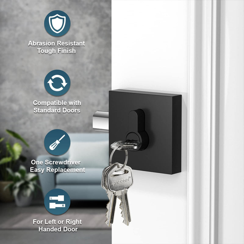 TICONN Matte Black Door Handle Heavy Duty, Reversible Square Door Lever for Bedroom, Bathroom, Rooms (Deadbolt Only, 2 Pack) Deadbolt Only