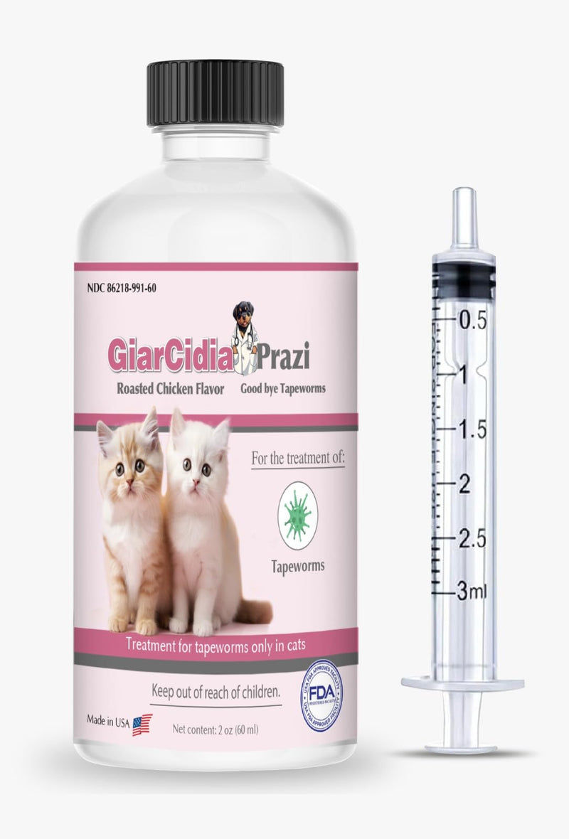 No More Tapeworms in Cats and Kittens- Dewormer for Cats and Dewormer for Kittens - 60mls Chicken Flavour with 3ml Dropper-USA Made Oral Suspension Chicken Flavor-60mls