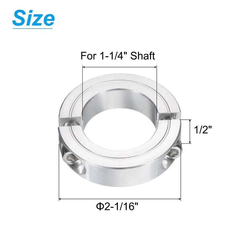 uxcell 2Pcs Double Split Clamp-On Shaft Collar for 1-1/4" Shaft, Two-Piece Clamping Collar 2-1/16" OD, 1/2" Thickness, Aluminum Alloy Set Screw Split Collar Clamp