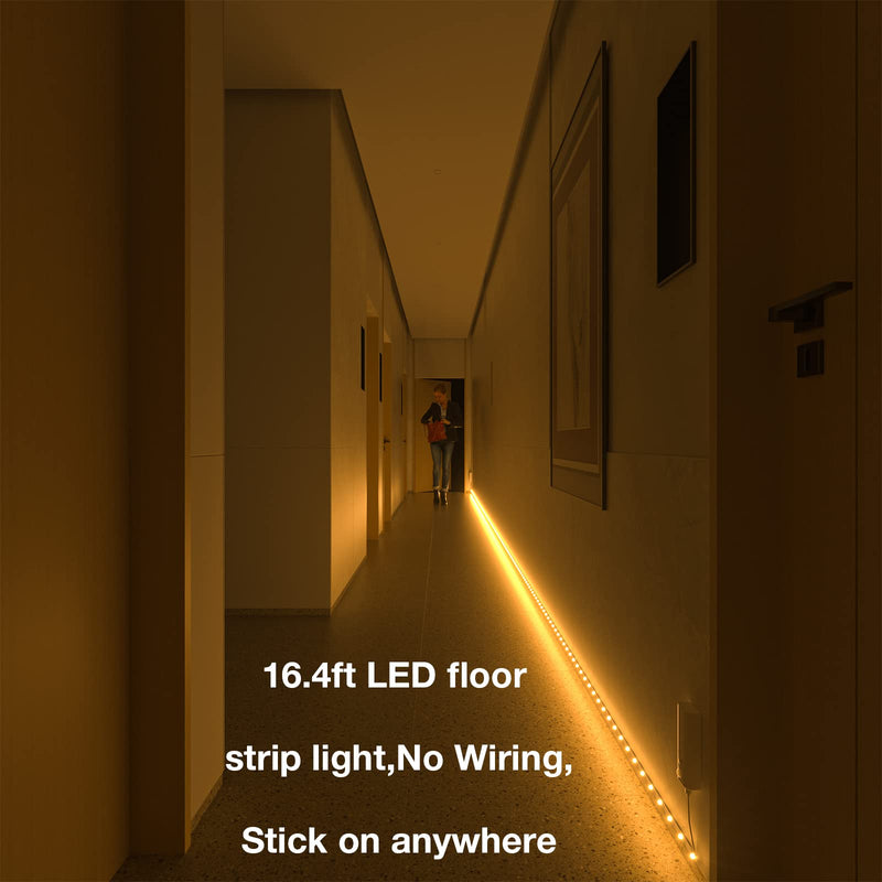 WOBANE Dual Motion Sensor Under Bed Lights,Rechargeable 16.4ft LED Light Strip,Battery Powered Tape Light for Shelves,Cabinet,Anywhere,PIR Detector,Cuttable,Flexible,2700K Warm White White&Warm White(2700K)