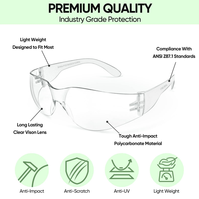 TICONN Clear Safety Glasses for Men, Safety Goggles with Scratch Impact Resistant Meets ANSI Z87.1 Standard 3 Pairs