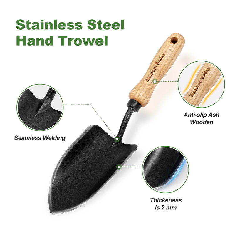 Garden Hand Trowel, Stainless Steel Planting Shovel with Wooden Handle, Ergonomic Design for Gardening and Digging