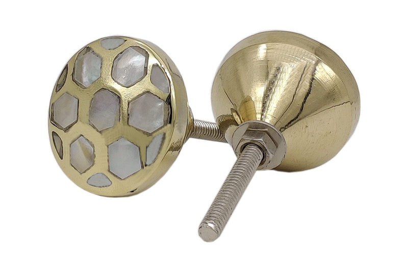 5MOONSUN5's Brass Mother of Pearl Door Knobs/Drawer Pulls Dresser Door Knobs/Pull and Push Handle for Cabinets, Wardrobes & Kitchen Grey Honeycomb knobs/Handmade Classic Hardware Decor, 35 mm(6) 6
