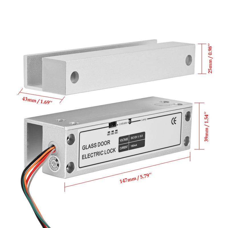 Electric Drop Bolt Lock Right Open for Frameless Glass Doors Aluminum Alloy DC 12V Fail-Safe Right-Open