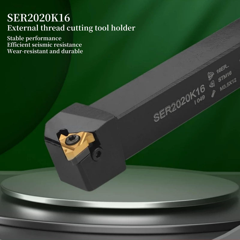 Lathe Tool Threading Solution: SER2020K16 Turning Tool Holder with Indexable Lathe Tool Threading Insert 16ER AG60 for Efficient Lathe Thread Cutting (Alloy Spring Steel 60Si2Mn) Alloy Spring Steel 60Si2Mn
