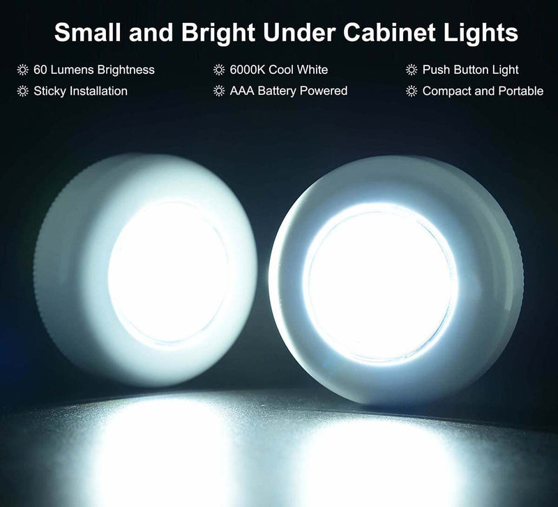 Tap Light Push Lights, 7 Pack Small Under Cabinet Touch Puck Lights Battery Operated Powered Stick On Light for Closet Counter Kitchen RV Indoor Outdoor